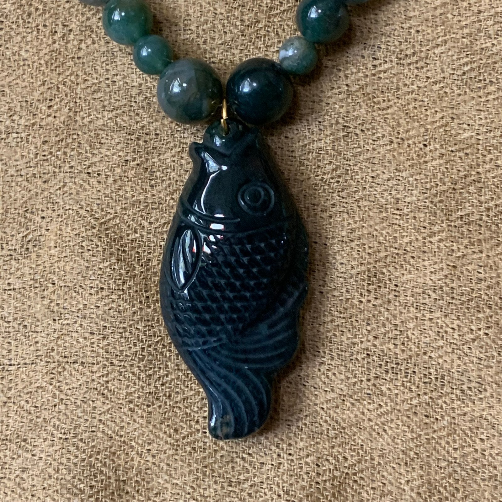 Mosagaat agaat vis hanger beschermt amulet healing uniek, Sieraden, Tassen en Uiterlijk, Kettingen, Nieuw, Ophalen of Verzenden