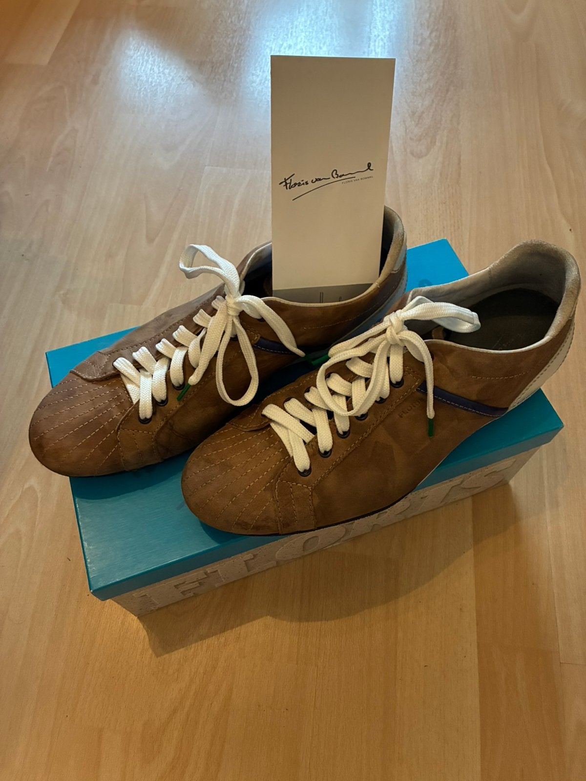 Floris van Bommel leren sneakers maat 9.5/43,5, Kleding | Heren, Schoenen, Verzenden, Zo goed als nieuw, Bruin, Sneakers of Gympen