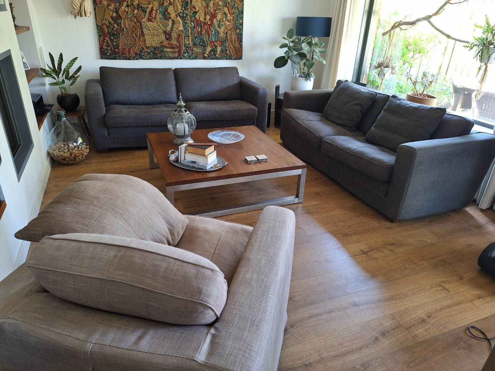 Comfortabele 3-zitsbank en fauteuil - Zo goed als nieuw, Ophalen, Driepersoons, 75 tot 100 cm, Zo goed als nieuw