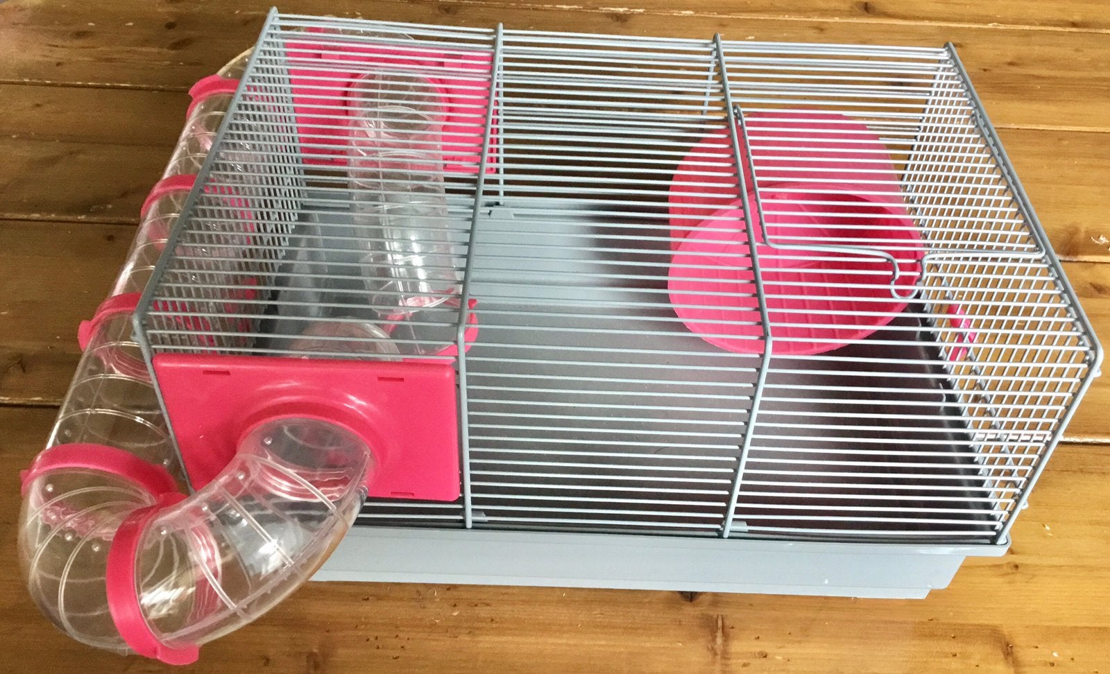 NETTE GRIJS / ROZE HAMSTERKOOI MET BUIZEN EN HAMSTERWIEL, Minder dan 60 cm, Kooi, Minder dan 75 cm, Ophalen of Verzenden