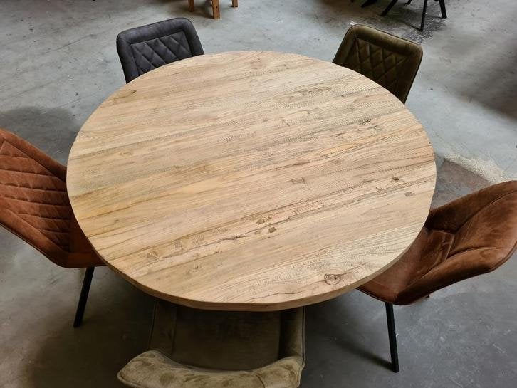 Eettafel ROND | Elmwood | Tafelbladen met karakter, Niet ingevuld, 150 tot 200 cm, Nieuw, Ophalen of Verzenden