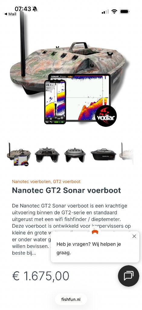 Nanotec gt2 met vexilar voerboot zgan., Ophalen, Zo goed als nieuw, Overige typen