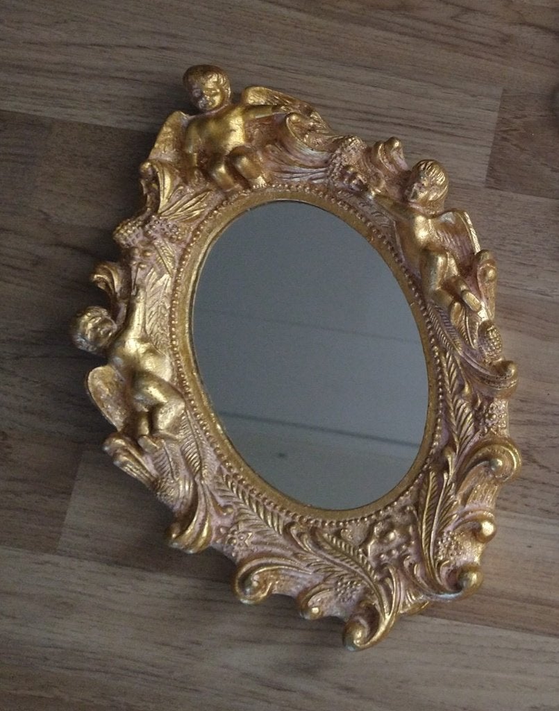 Brocante Barok spiegel met engeltjes, Minder dan 50 cm, Ophalen of Verzenden, Zo goed als nieuw, Minder dan 100 cm