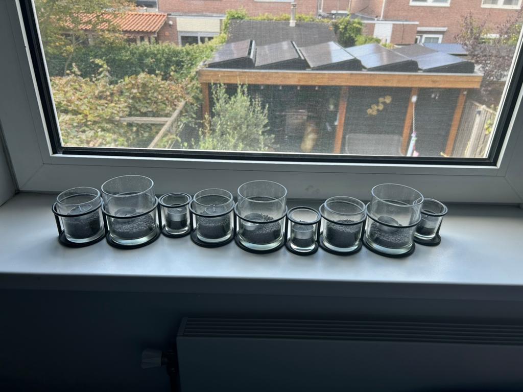 Glazen theelichtjes houder, Huis en Inrichting, Ophalen of Verzenden, Zwart, Overige materialen, Minder dan 25 cm