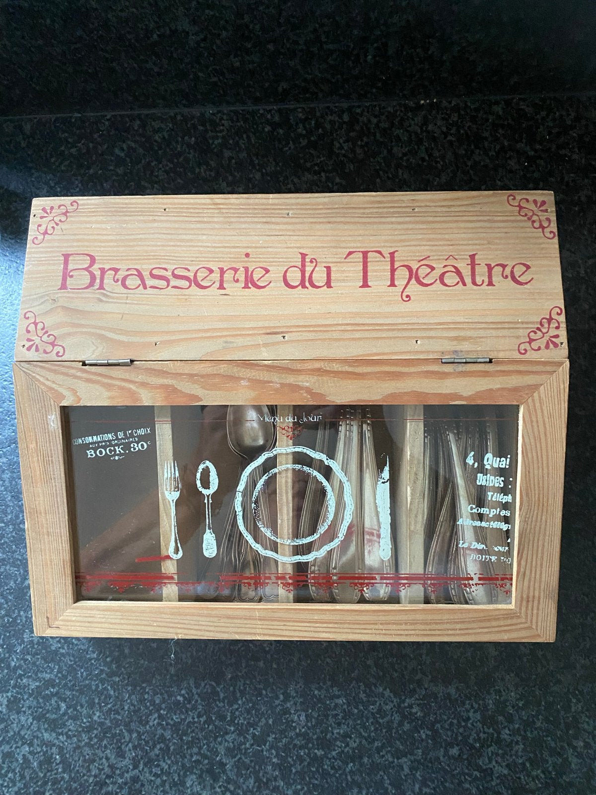 Vintage bestekbak met verzilverd bestek uit Parijs, Ophalen of Verzenden