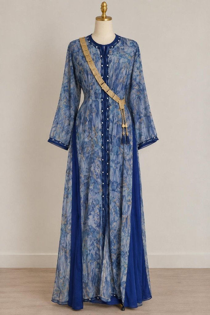 Marokkaanse vrouwen jurk (takshita/takchita) blauw, Maat 38/40 (M), Blauw, Ophalen of Verzenden, Zo goed als nieuw