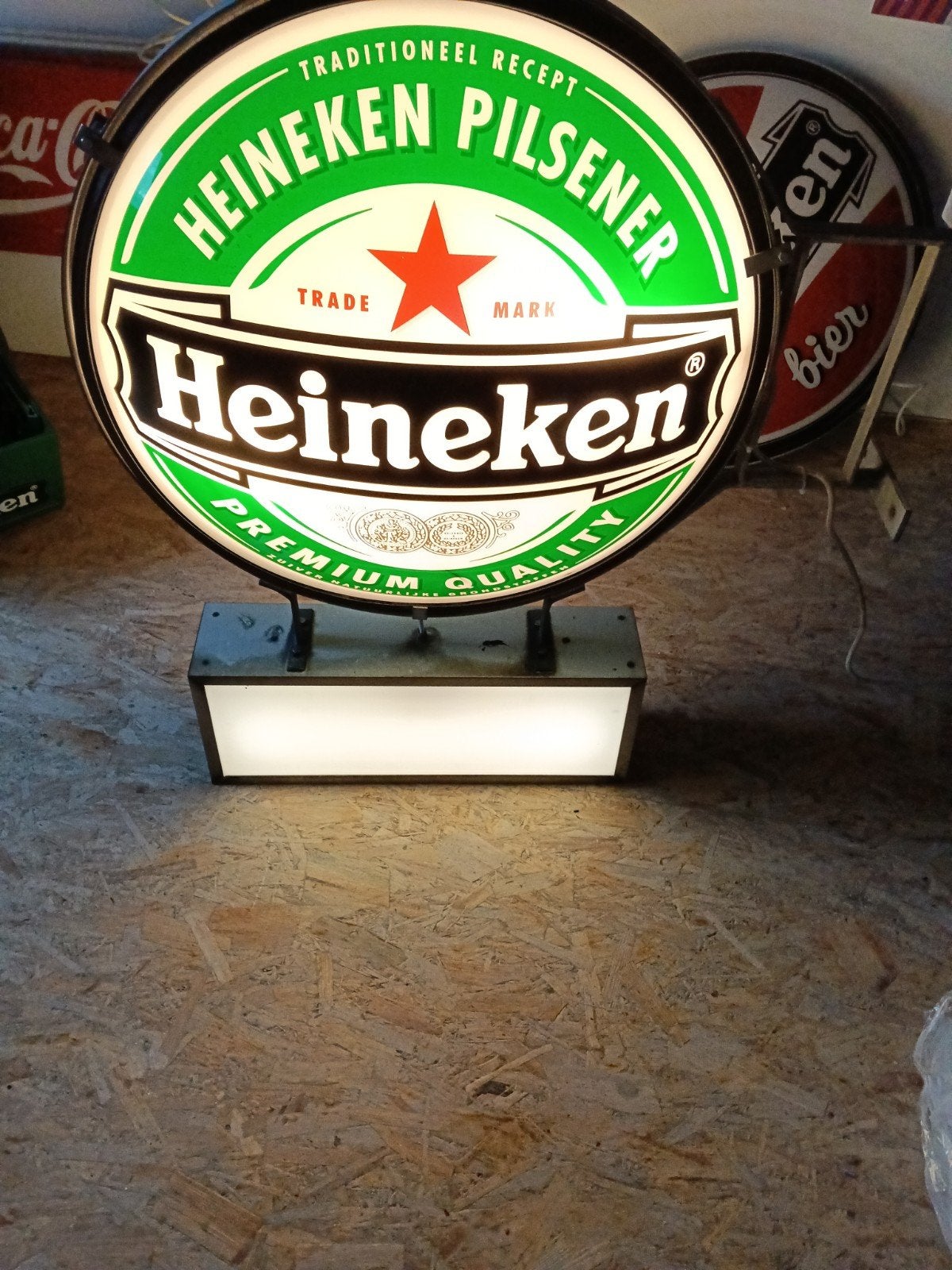 80 cm Dubbele Heineken Pilsener lichtbak met onderbak., Ophalen, Zo goed als nieuw, Reclamebord, Plaat of Schild, Heineken