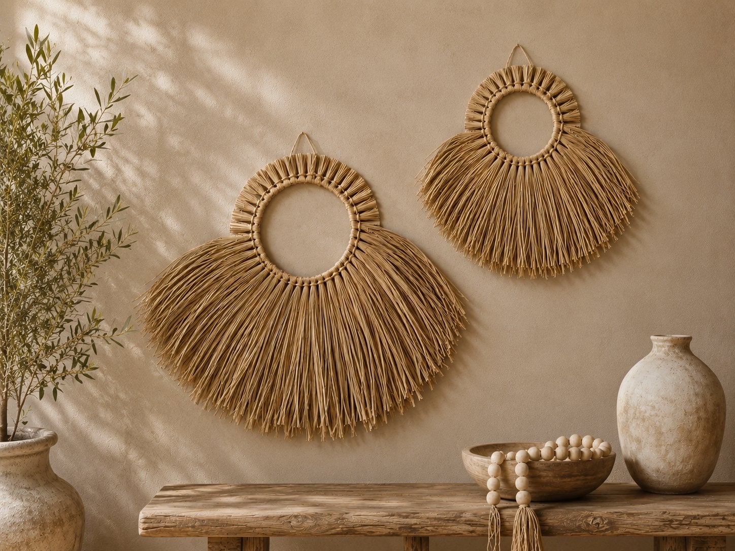 rieten wanddecoratie - Boho stijl, Nieuw, Ophalen of Verzenden, Handgemaakt, Boho