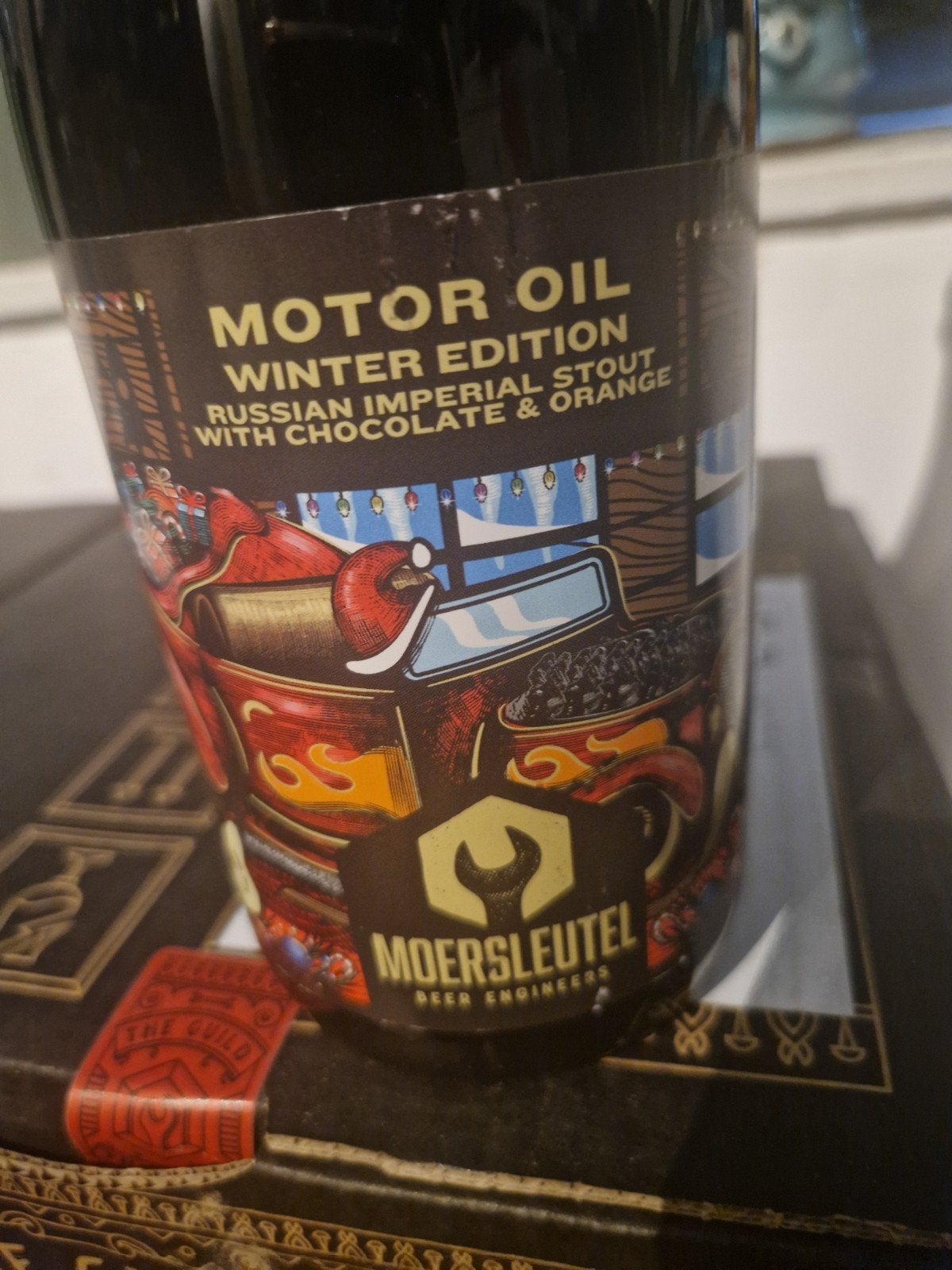Moersleutel Motor Oil - winter edition 75cl, Verzamelen, Biermerken, Ophalen of Verzenden, Gebruikt, Reclamebord, Plaat of Schild