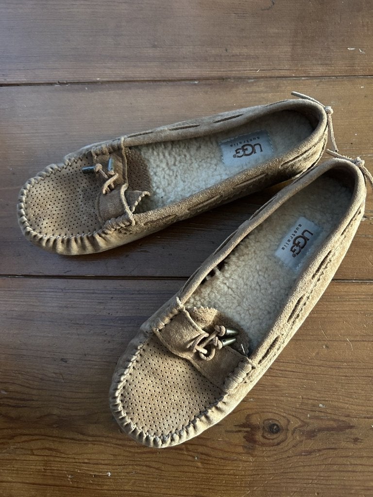 Instapschoenen UGG cognac suede 37/38 met bontzooltjes, UGG, Bruin, Instappers, Nieuw