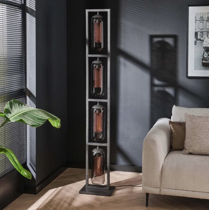 Vloerlamp Toren 4L smoke glas – Artic Zwart – NIEUW, Nieuw, Ophalen of Verzenden, Glas, Modern