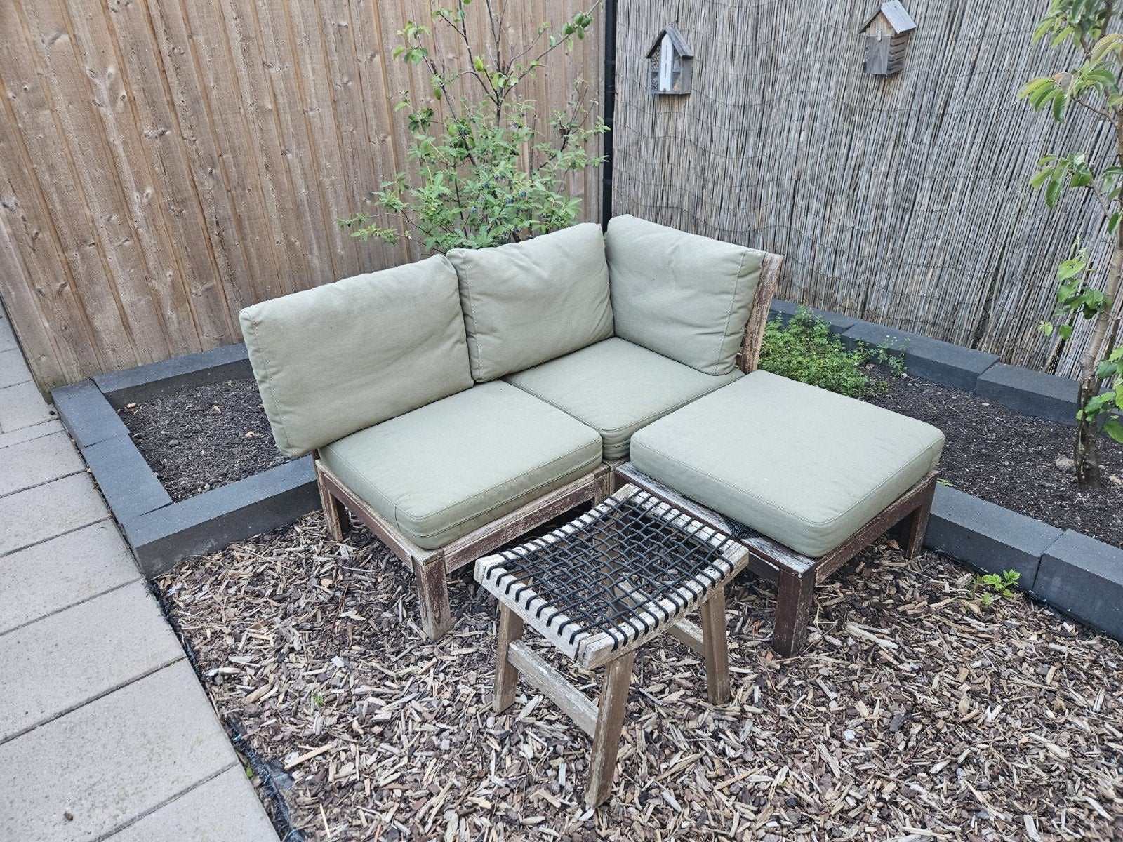 Loungeset van IKEA NAMMARO met groene kussens, Ophalen, Gebruikt