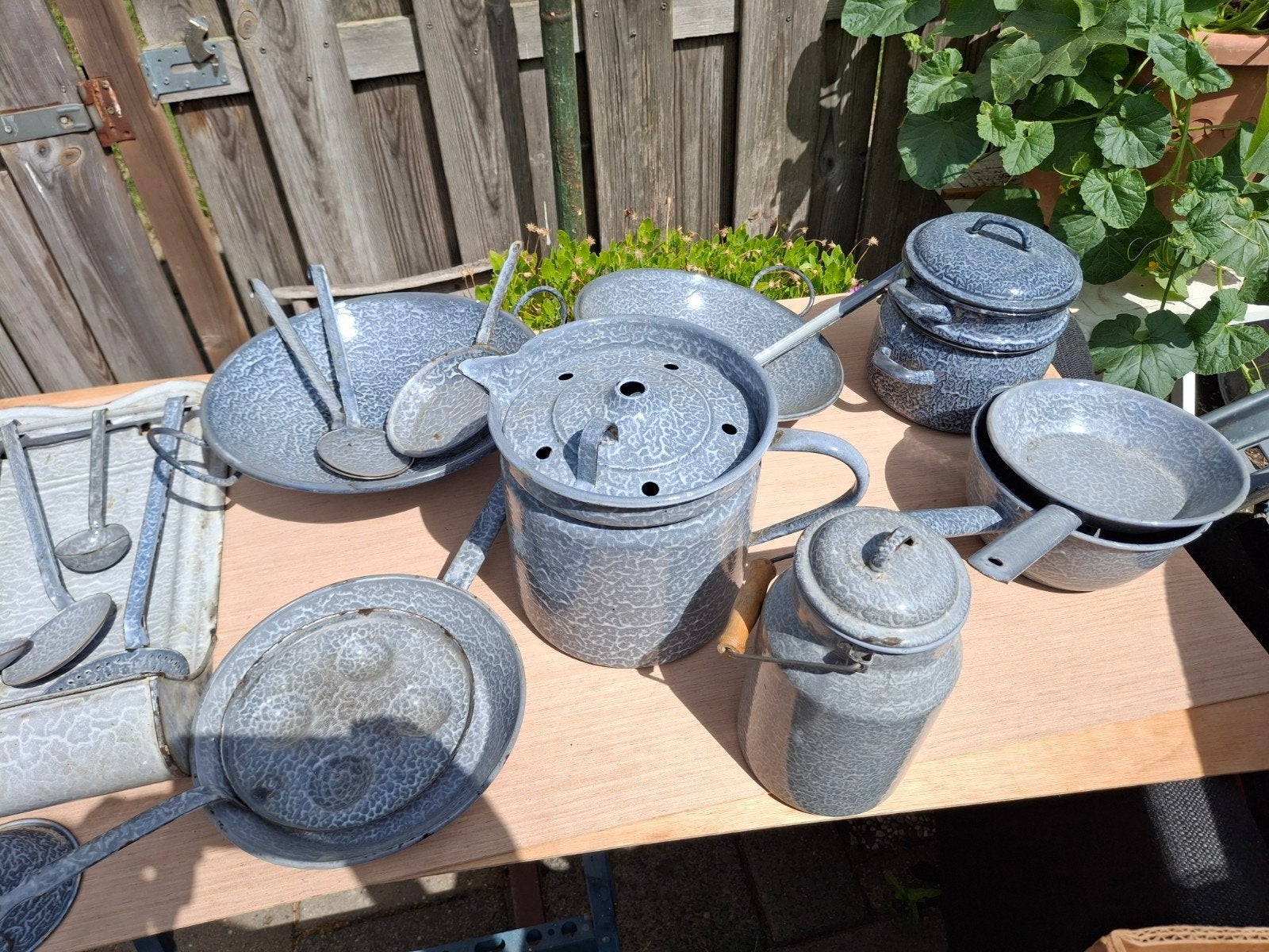 Grote collectie vintage emaille keukengerei, Ophalen of Verzenden