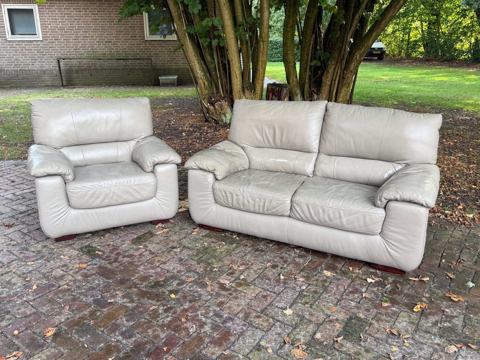 Leren 2-zitsbank en fauteuil - Zo goed als nieuw, Huis en Inrichting, Ophalen, 150 tot 200 cm, Tweepersoons, Zo goed als nieuw