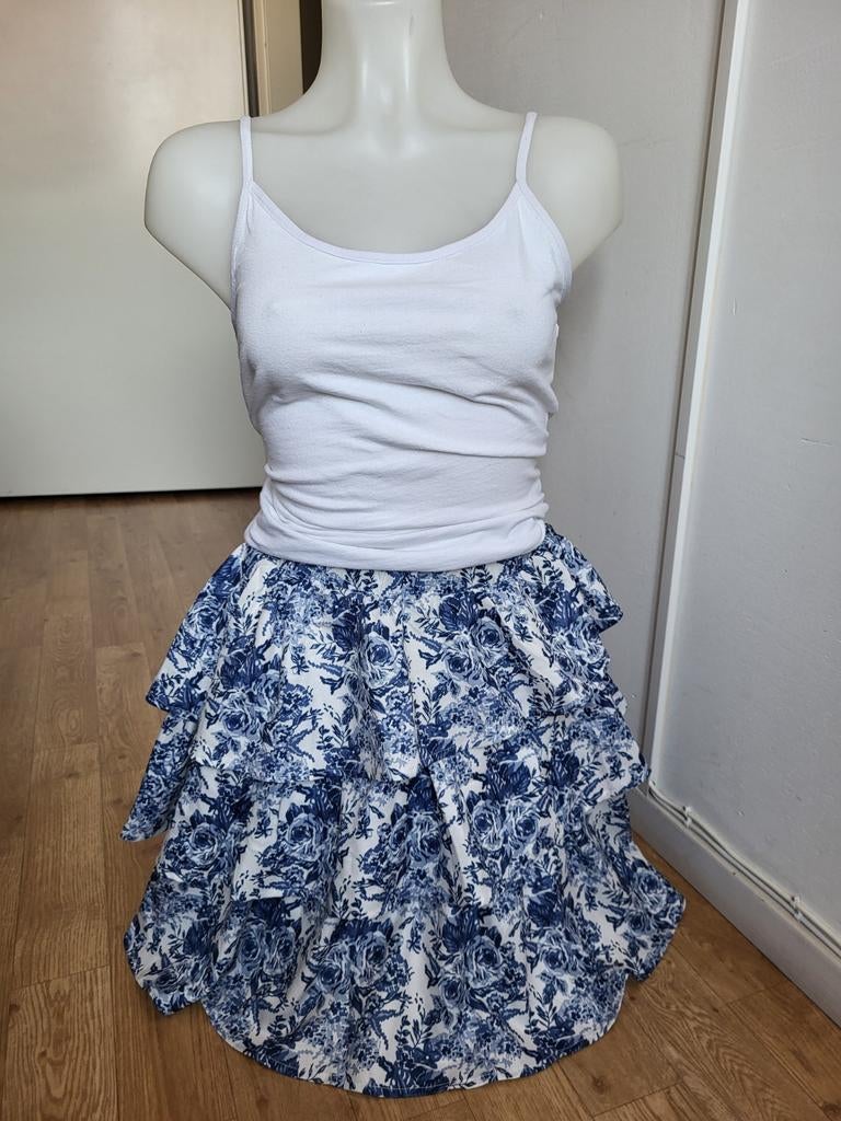 Prachtige Boho minirok met ruches bloemen print, Kleding | Dames, Blauw, Nieuw, Ophalen of Verzenden, Maat 34 (XS) of kleiner