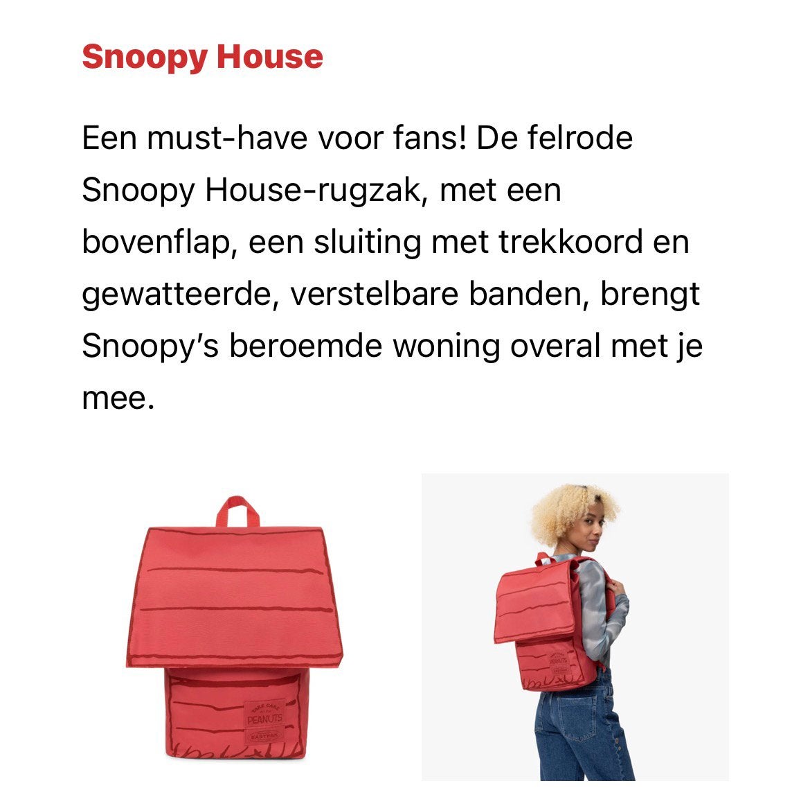 Eastpak Snoopy / Peanuts rugzak / rugtas, Sieraden, Tassen en Uiterlijk, Ophalen of Verzenden, Gebruikt, Eastpak