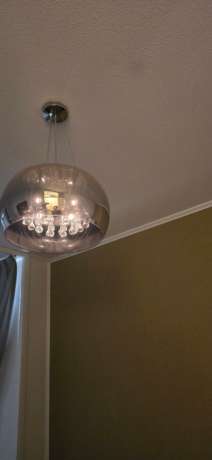 lucide pearl hanglamp met kristallen druppels, Ophalen, Gebruikt, E14 (klein), Glas