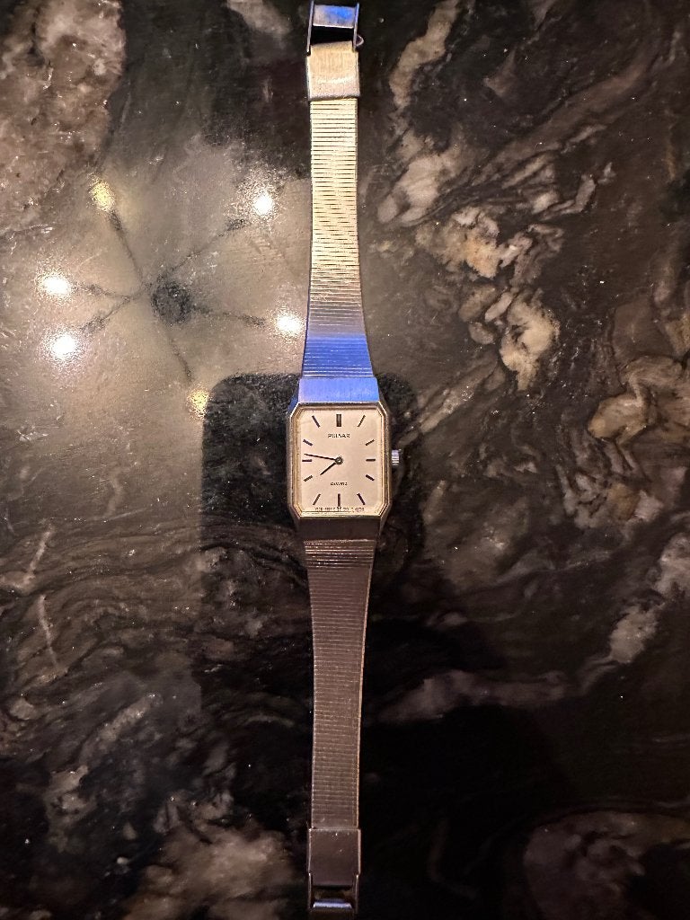 Vintage Pulsar dameshorloge quartz, achthoekig, jaren ‘80, Overige merken, Staal, Gebruikt, Staal