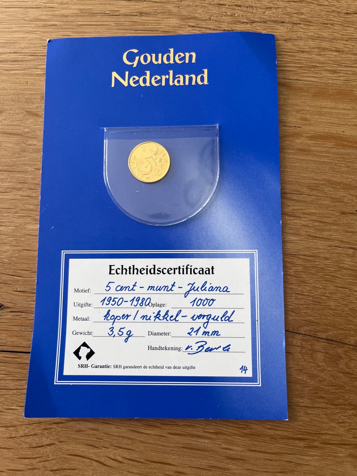 Gouden Nederland 5 cent munt Juliana (1950-1980), Ophalen of Verzenden, Koningin Juliana, Overige waardes, Losse munt