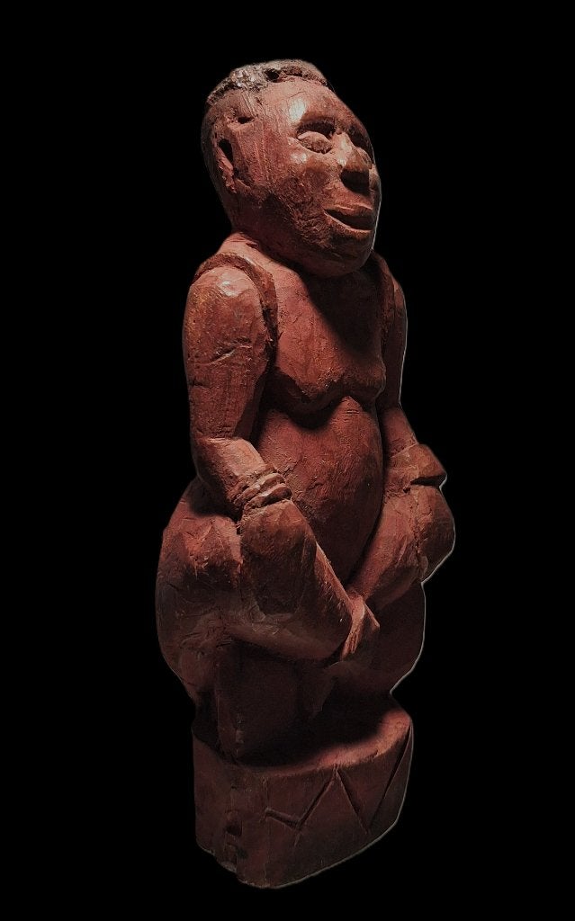 Yombe Kracht-beeld Nkisi Fetisj congo vili kuba luba songye, Afrika, Ophalen of Verzenden, 14 cm, Rood