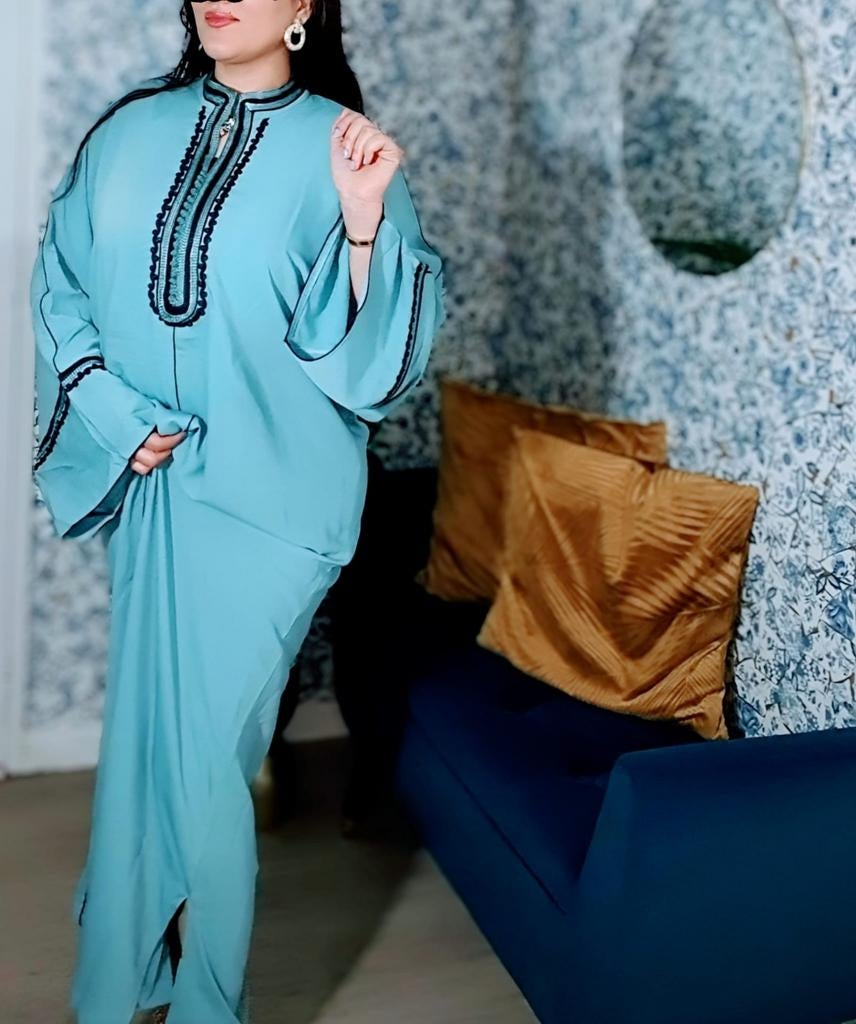 Fantastische Chiklis Kaftan L Crêpe Marokkaans, Kleding | Dames, Jurken, Zo goed als nieuw, Maat 42/44 (L), Blauw, Onder de knie