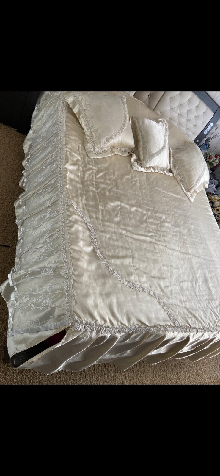 Luxe Crèmekleurige Sprei met Kussenslopen - Zo goed als nieu, Beige, Tweepersoons, Ophalen of Verzenden, Zo goed als nieuw