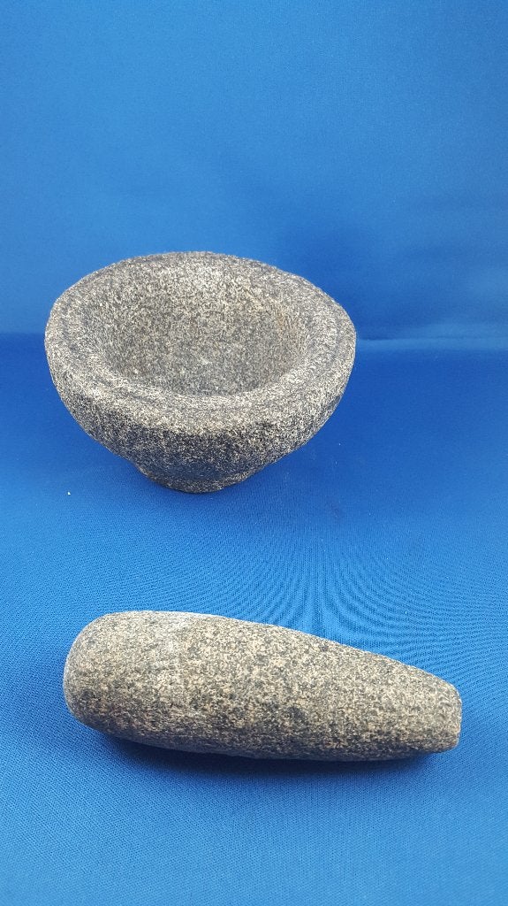 Brocante stenen vijzel en stamper, heel zwaar! Grijs. 5A5, Tweedehands verkoop, Tweedehands verkoop, Gebruikt, Ophalen of Verzenden