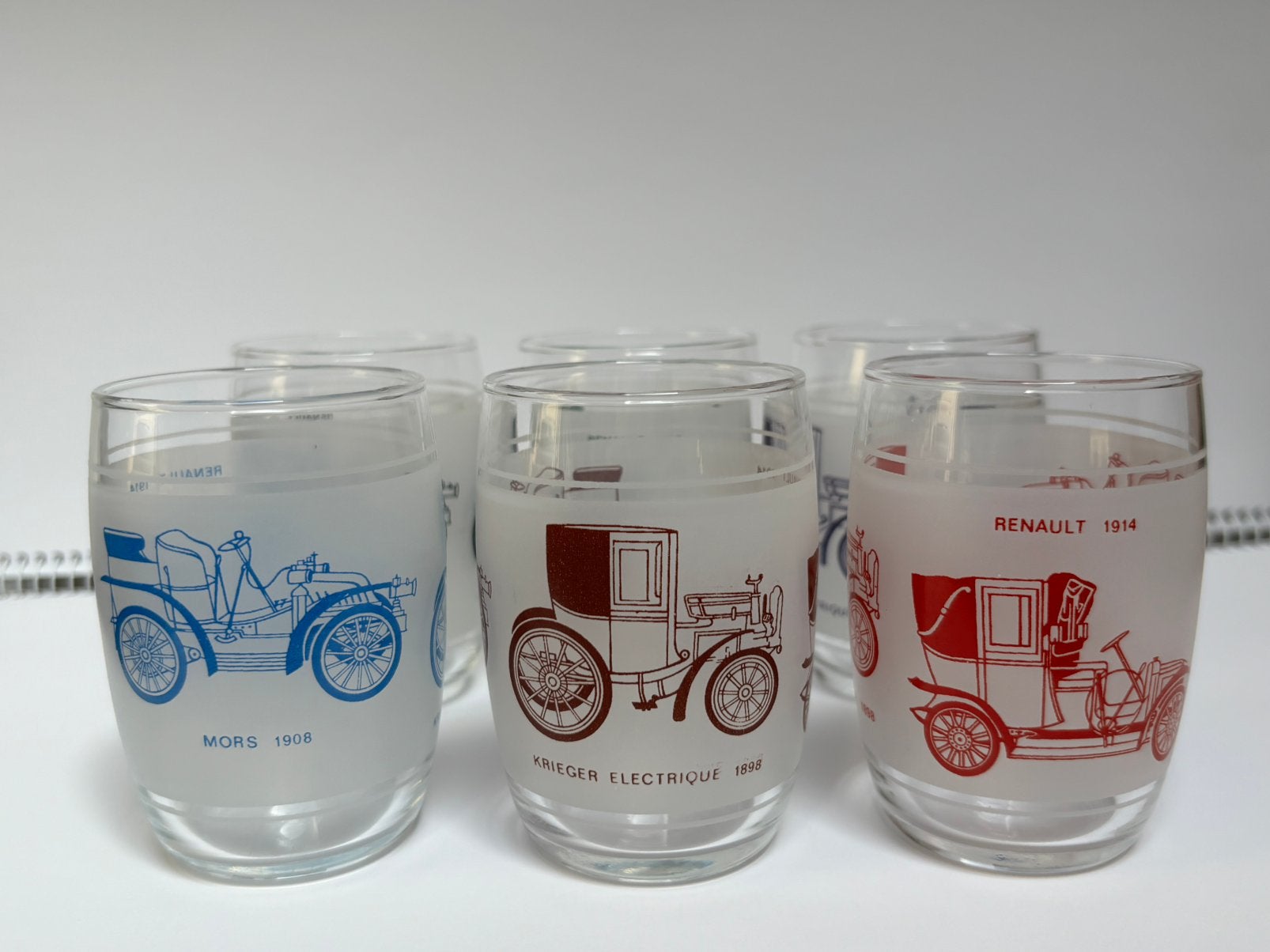Vintage retro old timer glazen set - borrelglaasjes, Ophalen, Zo goed als nieuw, Borrel- of Shotglas