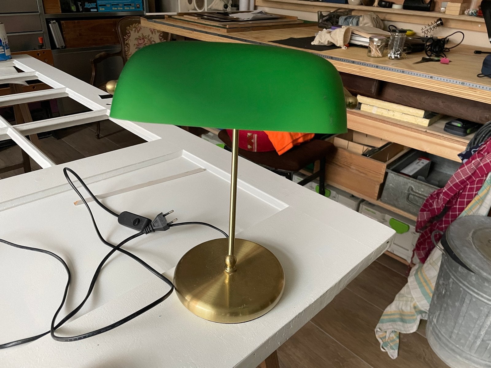 Klassieke Bankierslamp Groen met Messing Voet, Met schakelaar, Gebruikt, Groen, 35 cm