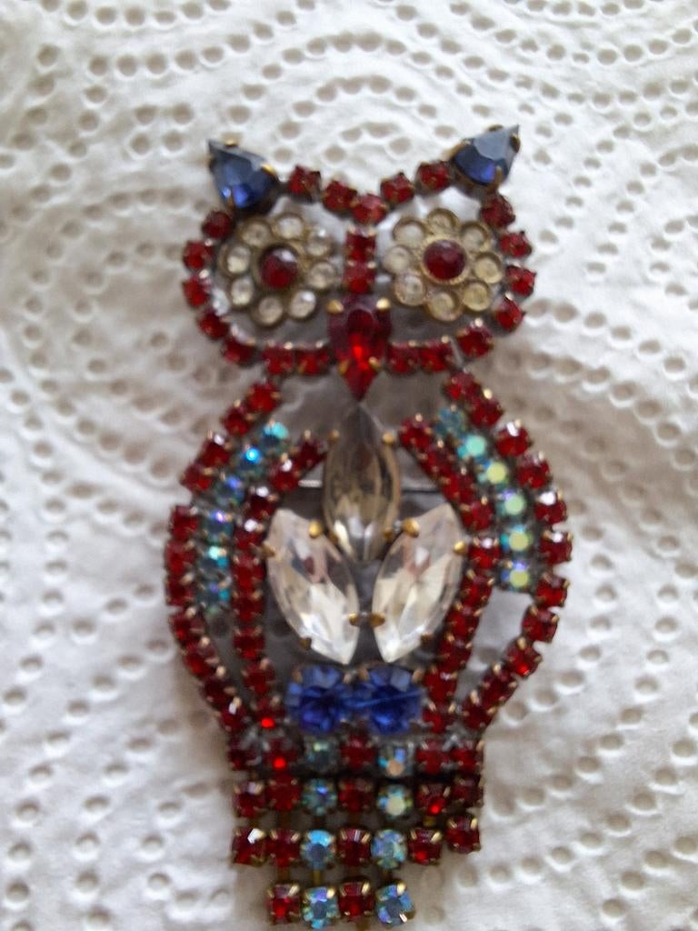 Vintage strass uil, Ophalen of Verzenden, Zo goed als nieuw, Zilver, Overige materialen