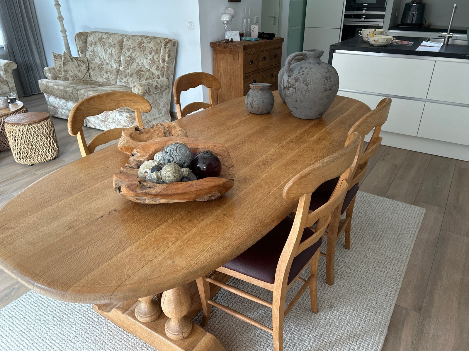 Eikenhouten eettafel ovaal zonder stoelen, Ophalen, Gebruikt, Eikenhout, 200 cm of meer
