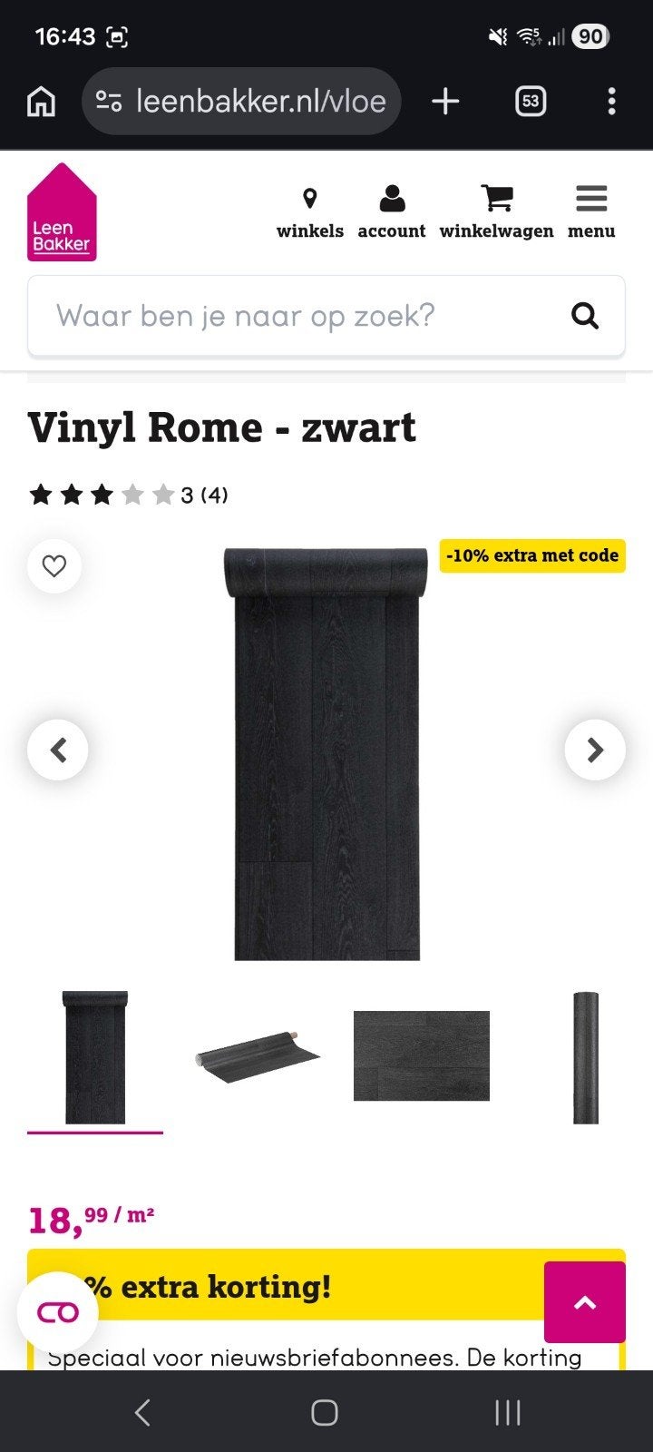 Vloervinyl 'Rome' zwart Leen Bakker, Huis en Inrichting, Stoffering | Vloerbedekking, Zwart, Houtnerf, Overige typen, Nieuw