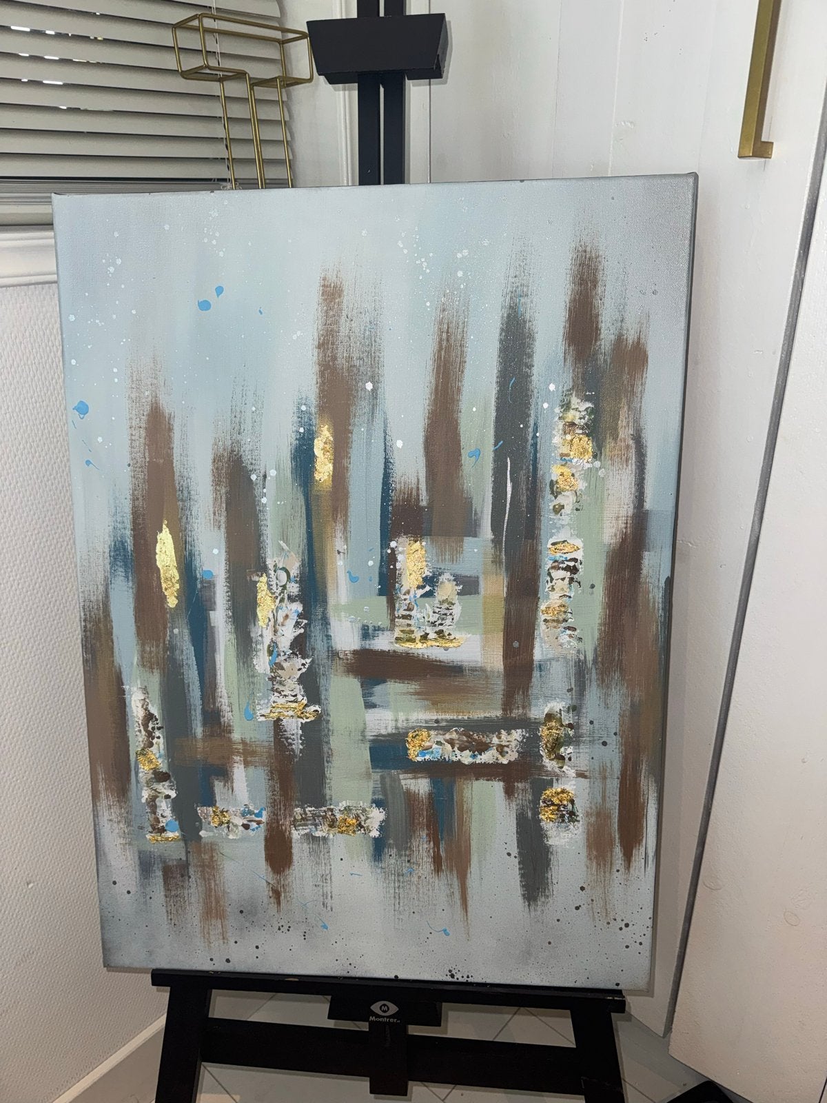 Abstract Schilderij met Gouden Accenten 60x80, Antiek en Kunst, Ophalen of Verzenden