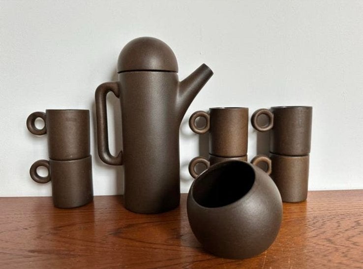 Theeservies Cor Unum Theo Potmeer Mokka Vintage Seventies, Ophalen of Verzenden