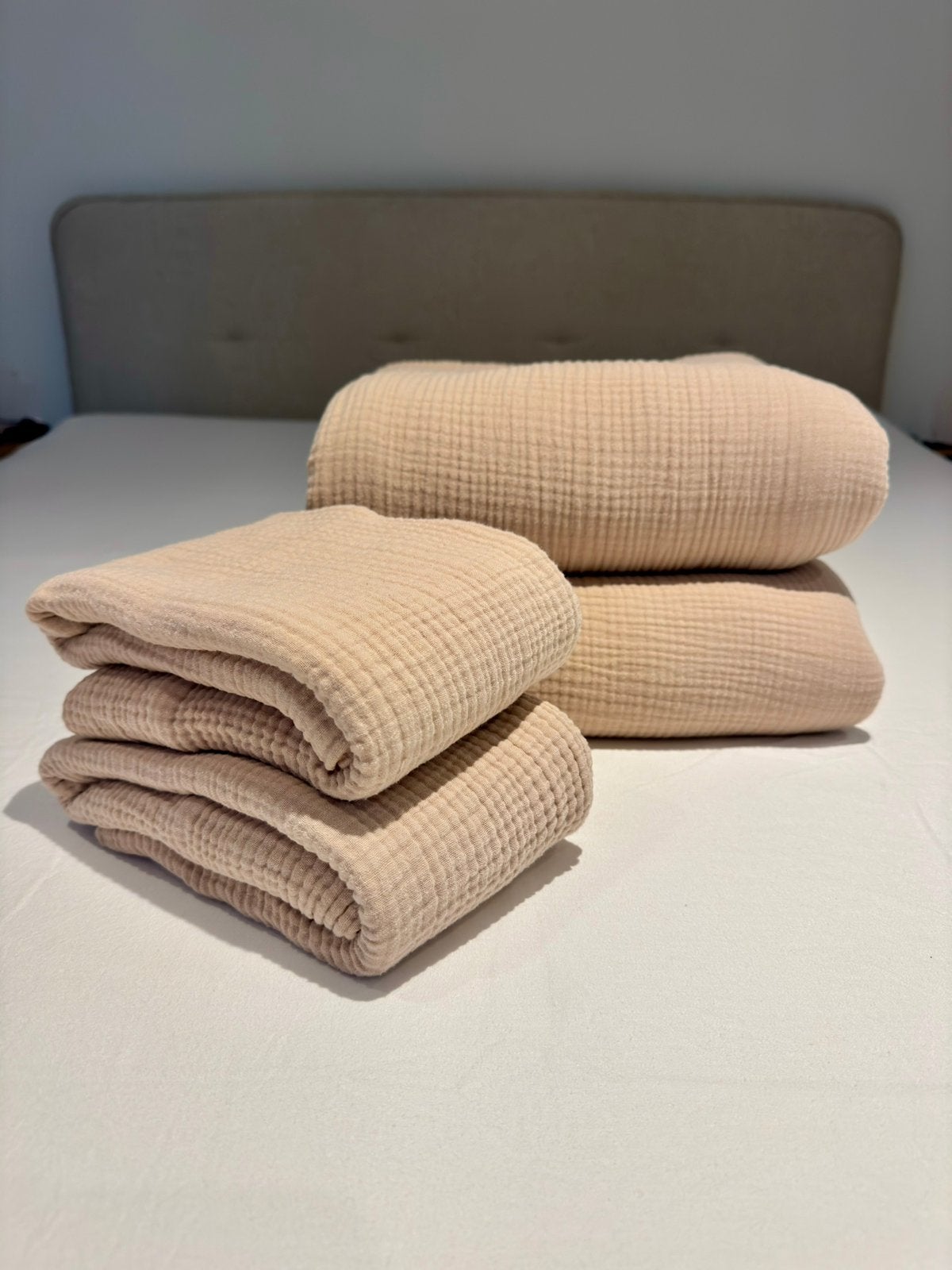 Set 2x 1 persoons dekbedovertrek mousseline zandbeige ZGAN, Eenpersoons, Beige, Dekbedovertrek, Katoen