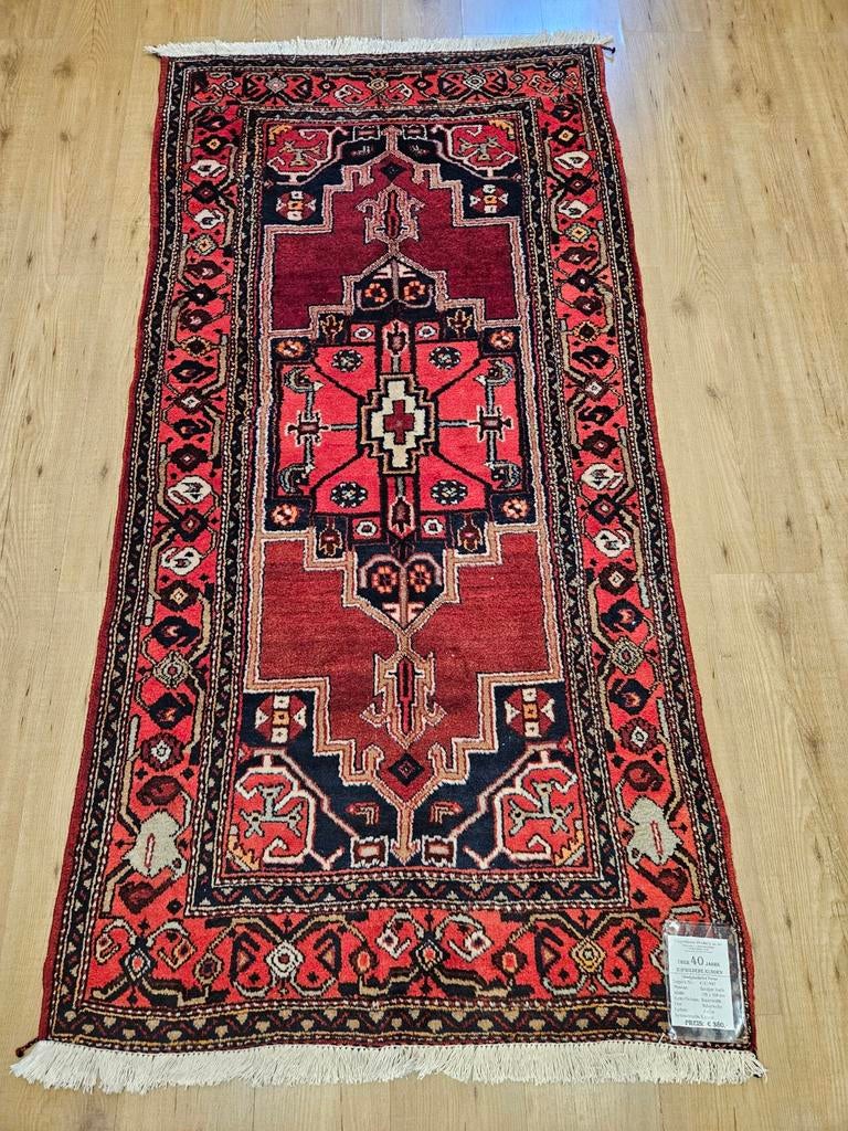 Vintage handgeknoopt perzisch hamadan 210x102, Info@SlatsAntiek.nl, Tweedehands, 100 tot 150 cm, Perzisch