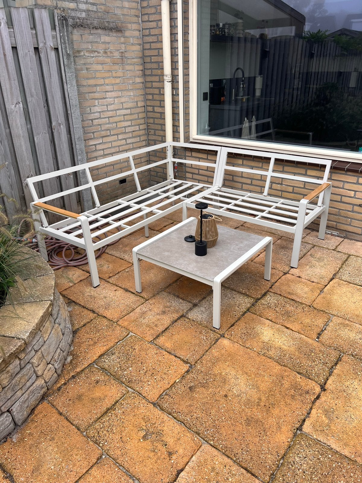 Domani Leaf hoek loungeset 3-delig met kussens, Ophalen, 5 zitplaatsen, Aluminium, Zo goed als nieuw