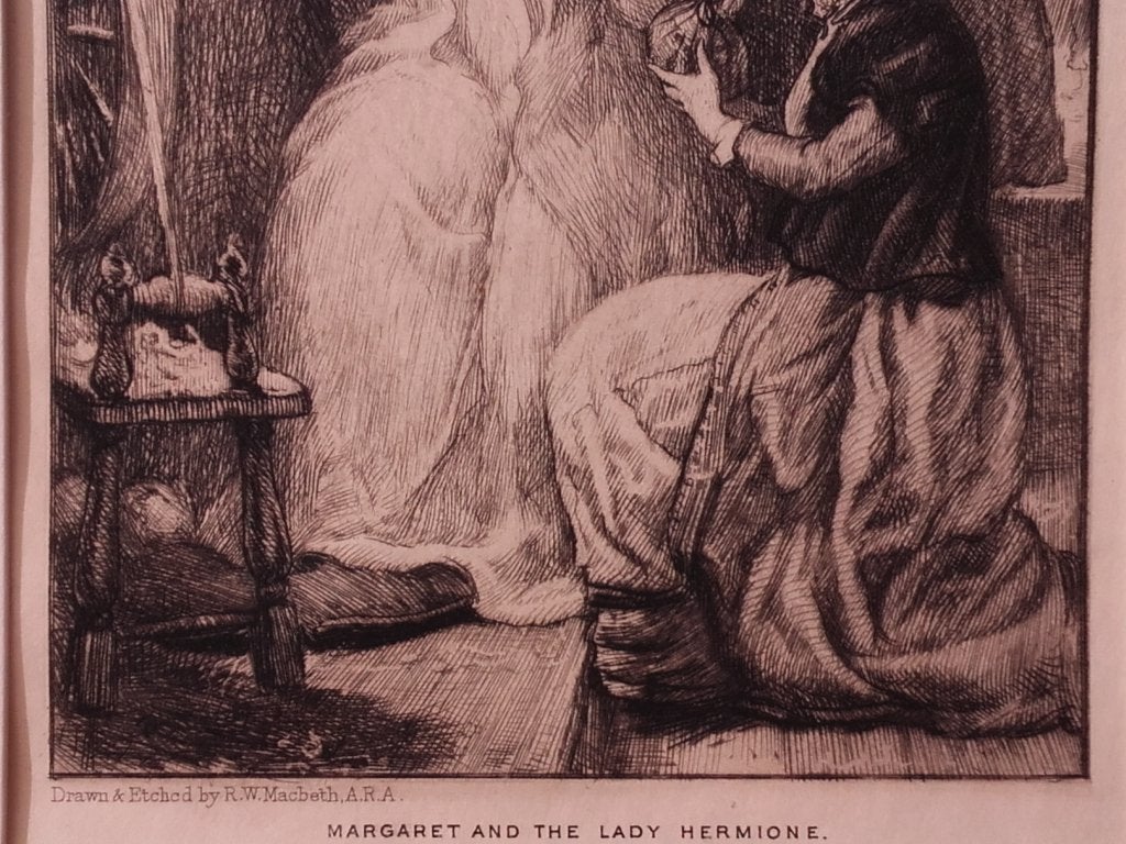Margaret and the Lady Hermione antieke ets uit Engeland., Dagelijks leven, 1800 - 1899, Ets, Ophalen of Verzenden