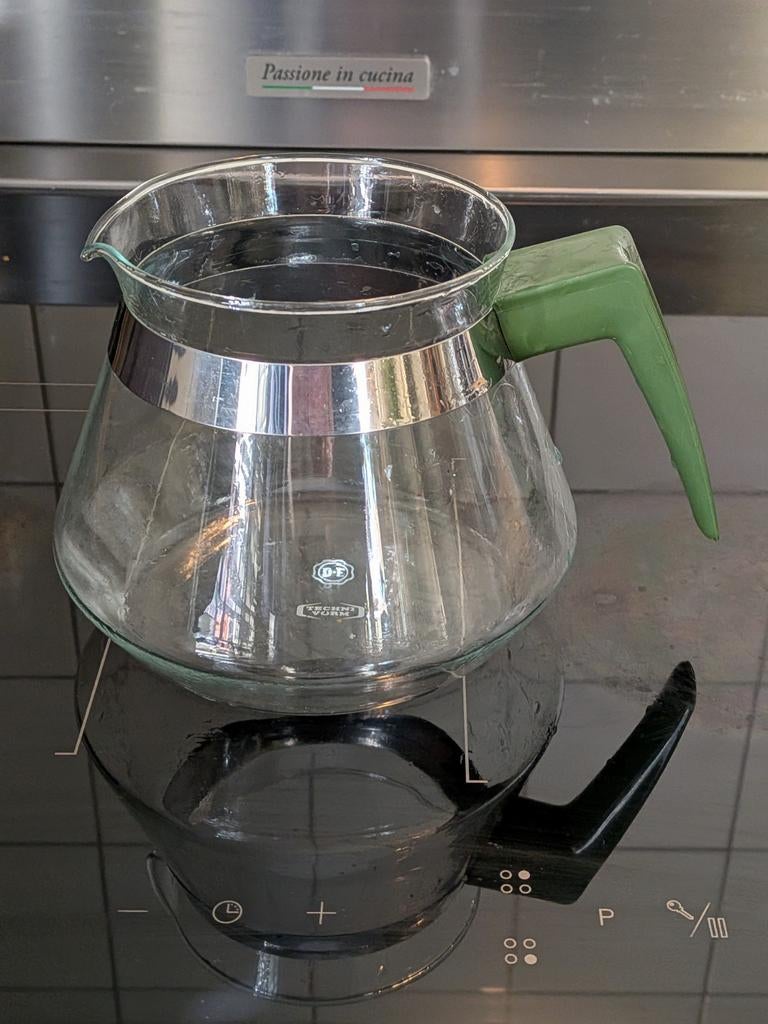 Vintage glazen kan Douwe Egberts moccamaster groen handvat, Ophalen of Verzenden
