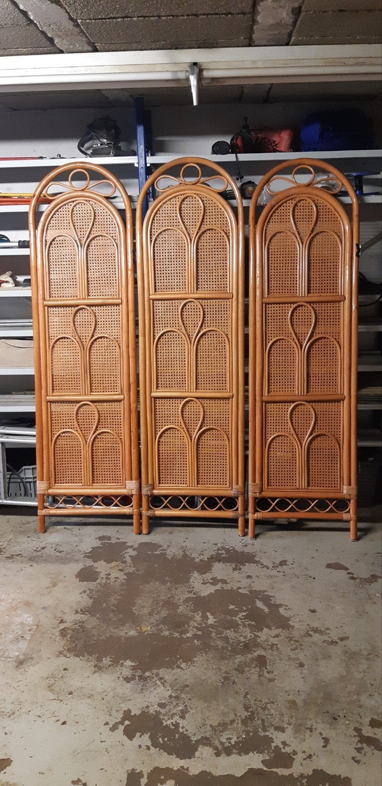 Vintage rotan kamerscherm, 3-delig, Huis en Inrichting, Ophalen, Gebruikt