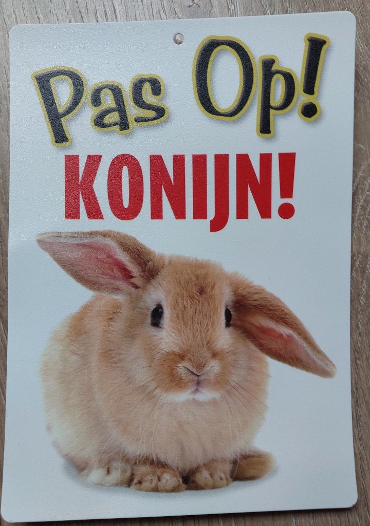 Bordje "pas op konijn", Tekstbord, Gebruikt, Ophalen of Verzenden, Kunststof