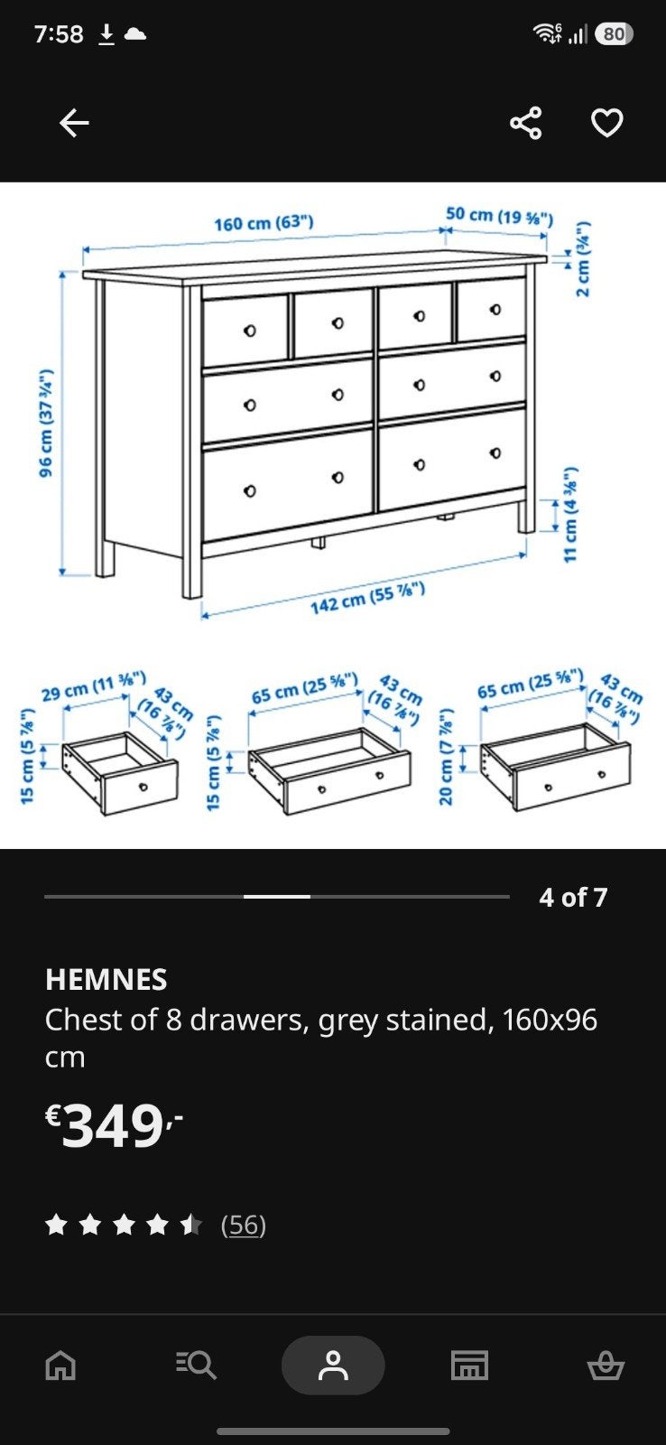 Foto 3 van IKEA HEMNES Ladekast - Grijs Gebeitst Grenen (8 lades)