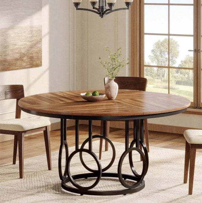 Ronde eettafel met metalen onderstel - 4 tot 6 personen, Ophalen, ., 100 tot 150 cm, .