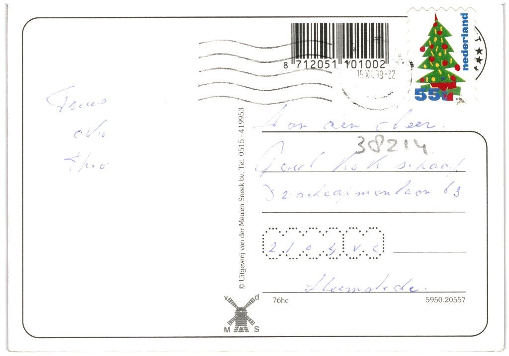 38214	Lutjebroek	80+ NH	Gelopen met postzegel, Verzamelen, Ophalen of Verzenden, 1980 tot heden, Gelopen, Noord-Holland