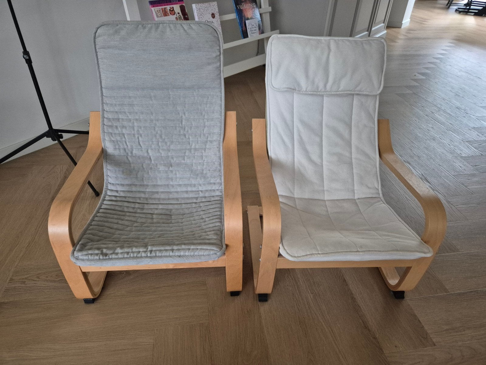 Twee IKEA POÄNG fauteuils, Ophalen, Hout, Gebruikt, Twee