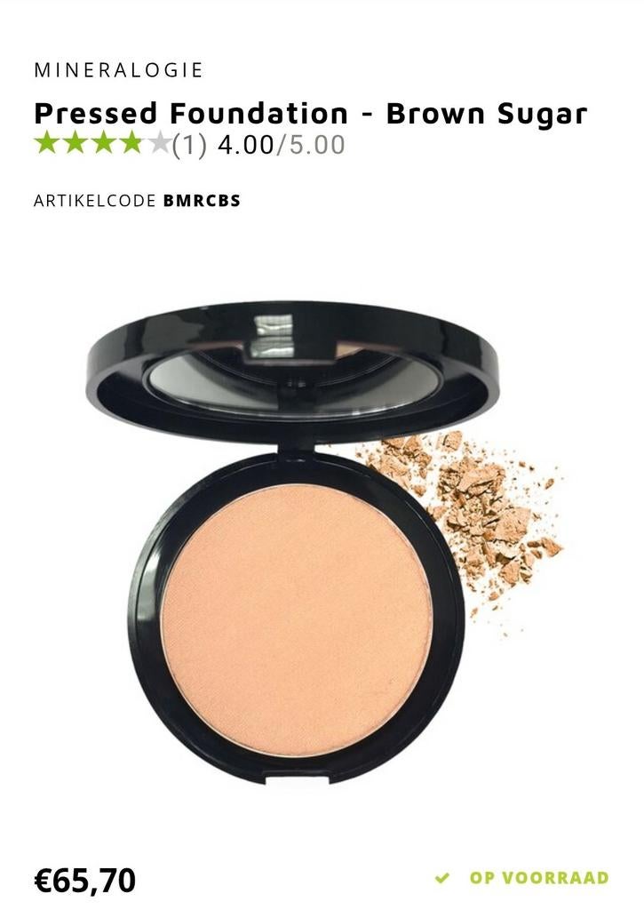 Mineralogie Pressed Foundation - Brown Sugar, Ophalen of Verzenden, Nieuw, Overige kleuren, Gehele gezicht