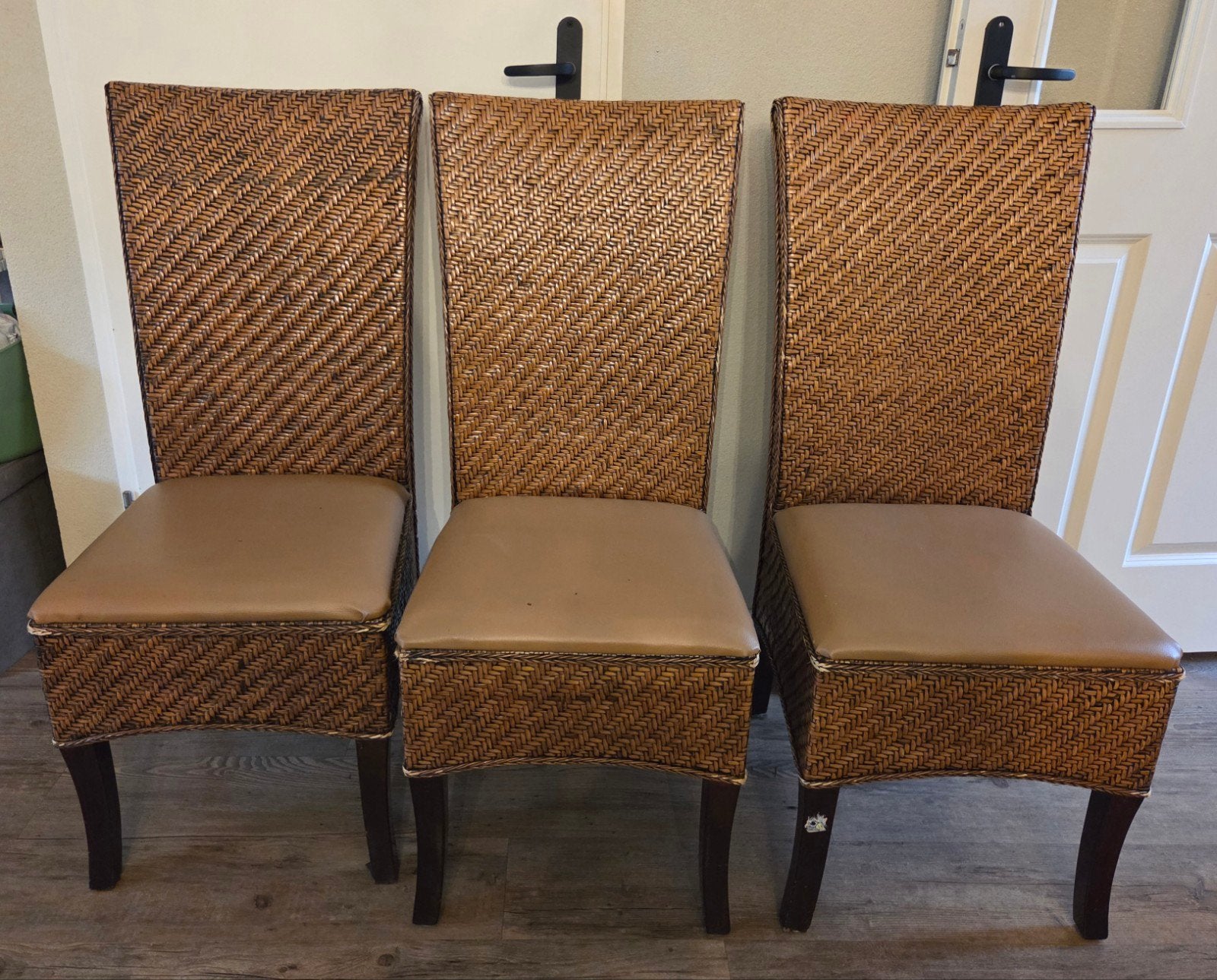 6 rieten stoelen met leren zitting, Huis en Inrichting, Stoelen, Ophalen, Gebruikt, Landelijk, Vijf, Zes of meer stoelen