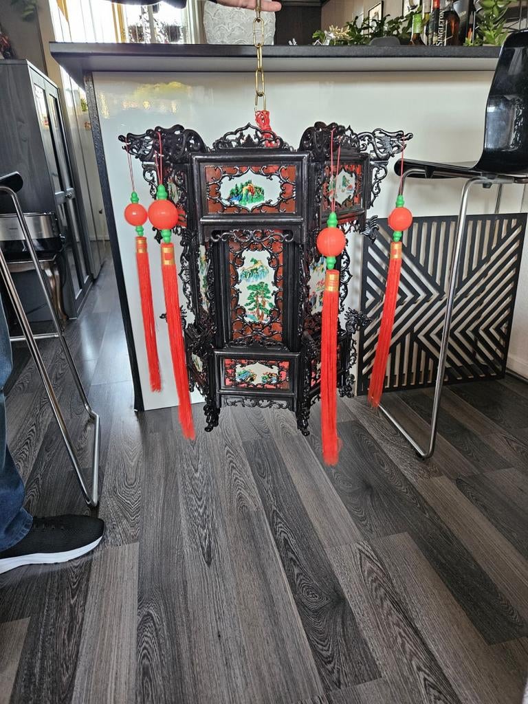 Chinese Lantaren hanglamp met verlichting kunststof/ Plastic, Ophalen, Zo goed als nieuw, Kunststof, Minder dan 50 cm