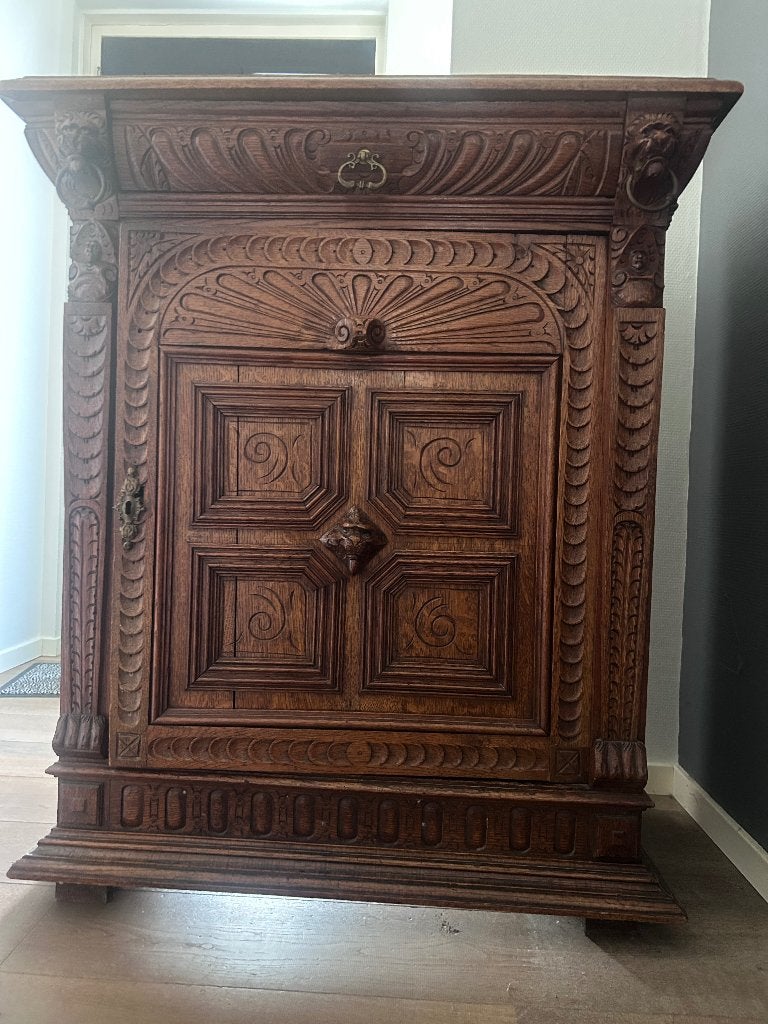 Prachtige antieke eiken kabinet kast gesneden ornamenten, Antiek en Kunst, Ophalen