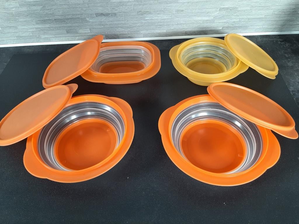 Tupperware Mini-Max opvouwbaar 3 rond 1 vierkant zie foto's, Huis en Inrichting, Keuken | Tupperware, Ophalen of Verzenden, Gebruikt